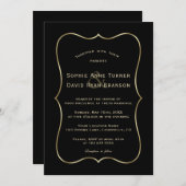 Invitation Élégant Mariage De Cadre Noir Et Or (Devant / Derrière)