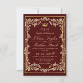 Invitation Elégant Mariage de cadre orné or et bordeaux (Devant)