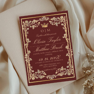 Invitation Elégant Mariage de cadre orné or et bordeaux