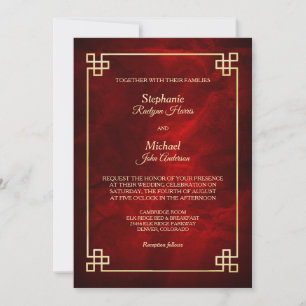 Invitation Élégant Mariage de cadre Red Gold