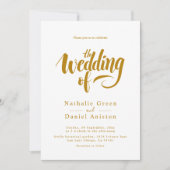 Invitation Élégant Mariage de calligraphie blanc et or (Devant)