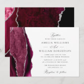 Invitation élégant mariage de calligraphie bordeaux et argent (Devant / Derrière)