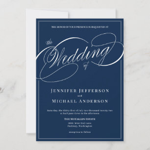 Invitation Élégant Mariage de calligraphie classique bleu mar