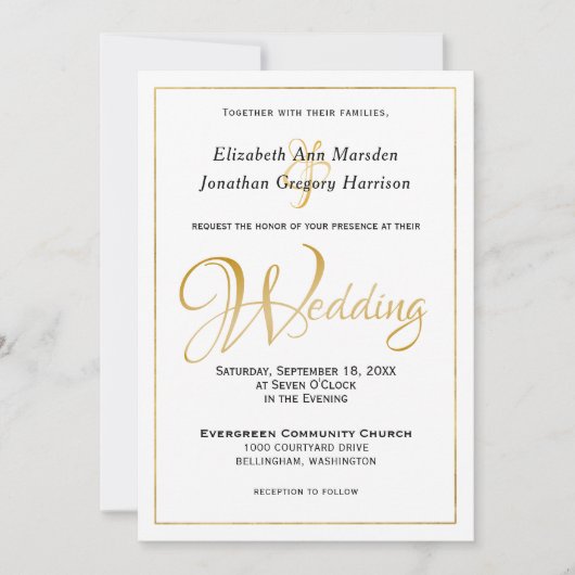 Invitation Élégant Mariage de calligraphie de script d'or for (Devant)