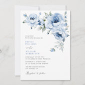 Invitation élégant mariage de calligraphie florale bleu (Devant)