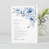 Invitation élégant mariage de calligraphie florale bleu (Debout devant)
