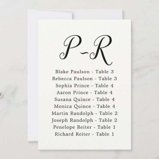 Invitation Élégant Mariage de calligraphie Invité par Nom P-R (Dos)