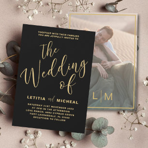 Invitation Élégant Mariage de calligraphie noir et or