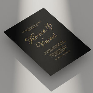 Invitation Élégant Mariage de calligraphie noir et or