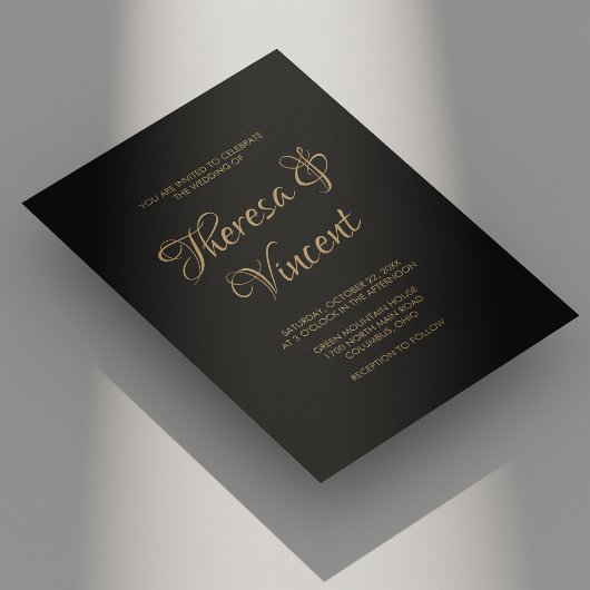 Invitation Élégant Mariage de calligraphie noir et or