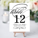 Invitation Élégant Mariage de calligraphie noire Numéro de ta<br><div class="desc">Chaque carte de numéro de table doit être customisée via Personalize it" et individuellement ajoutée au panier. Le design élégant en noir et blanc comprend un monogramme fleuri et des accents calligraphiques sur les côtés avant et arrière de la carte (conception recto verso). Remarque : l'arrière - plan blanc peut...</div>