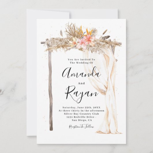 Invitation Elégant Mariage de canopée de fleurs de Boho (Devant)