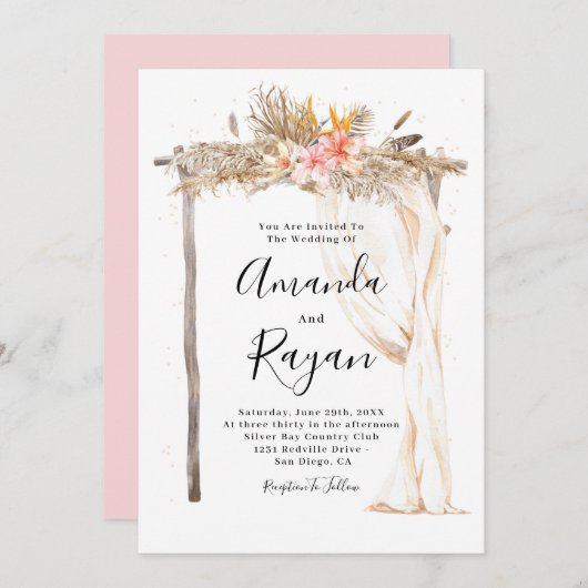 Invitation Elégant Mariage de canopée de fleurs de Boho (Devant / Derrière)