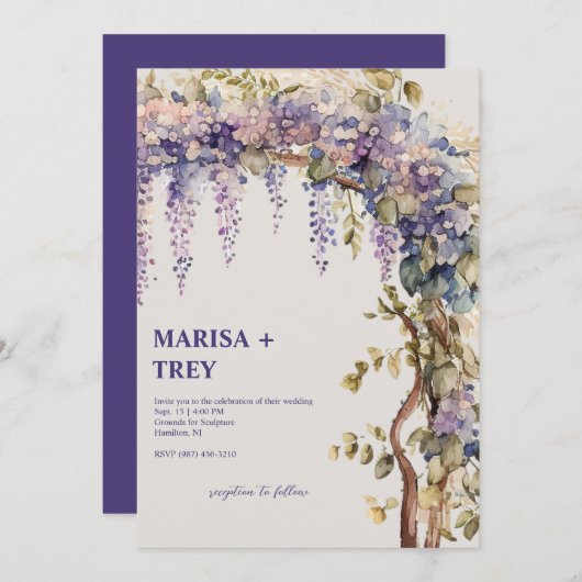 Invitation Élégant Mariage de canopée Floral Wisteria (Devant / Derrière)