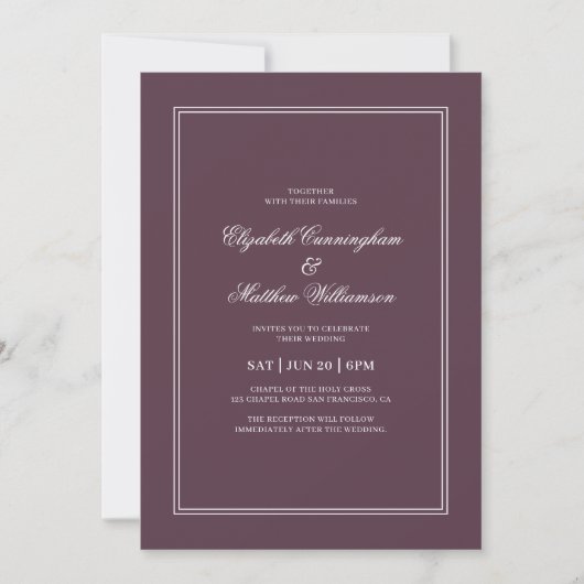 Invitation Élégant Mariage de châssis classique simple (Devant)