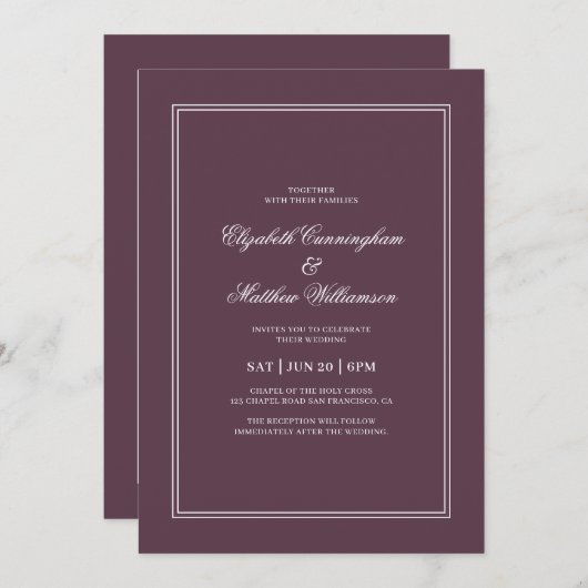 Invitation Élégant Mariage de châssis classique simple (Devant / Derrière)