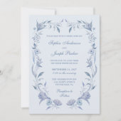 Invitation Élégant Mariage de Chinoiserie Bleu Lumière (Devant)