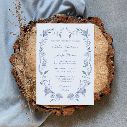 Invitation Élégant Mariage de Chinoiserie Bleu Lumière