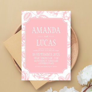 Invitation Élégant Mariage de Chinoiserie rose Dusty
