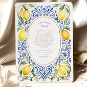 Invitation Élégant Mariage de citron et carrelage bleu médite