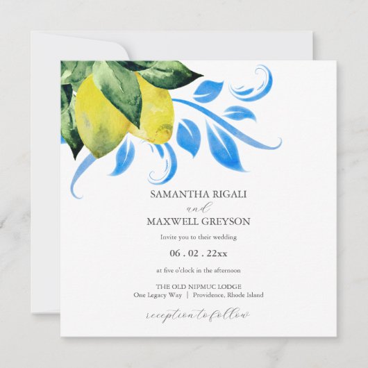 Invitation Élégant Mariage de citron et de feuillage (Devant)