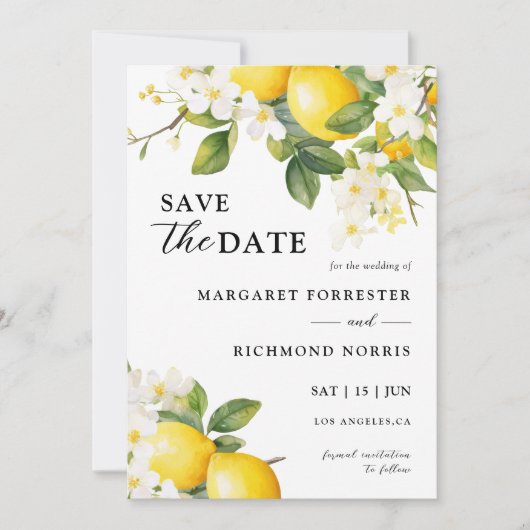 Invitation Elégant Mariage De Citron Méditerranéen Enregistre (Devant)