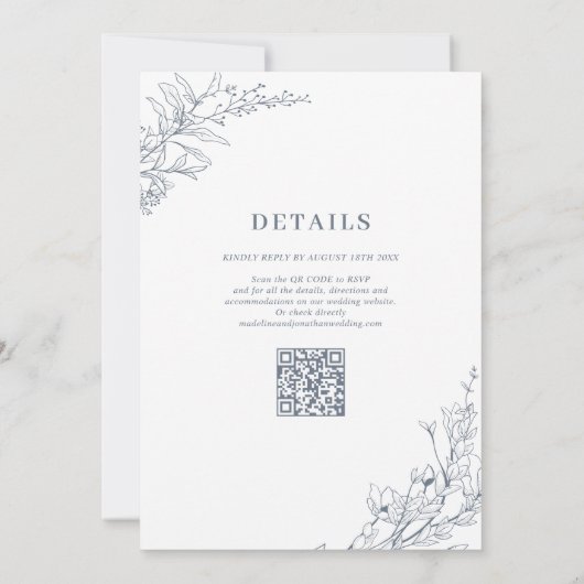 Invitation Élégant Mariage de code QR Azure Ivory Floral Wrea (Dos)