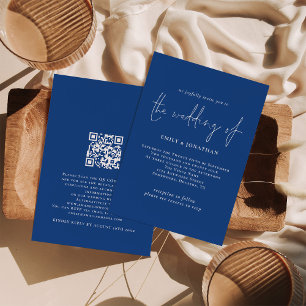 Invitation Élégant Mariage de code QR bleu Script
