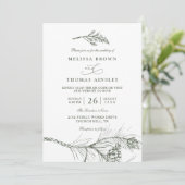 Invitation Élégant mariage de code QR de branche de pin rusti (Debout devant)