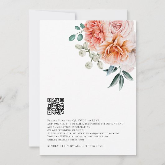 Invitation Élégant Mariage de code QR de fleurs de pêche (Dos)