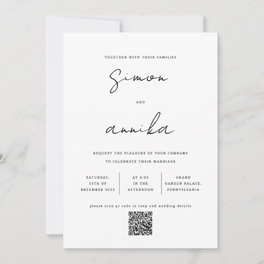 Invitation Élégant Mariage de code QR de police d'écriture mo (Devant)