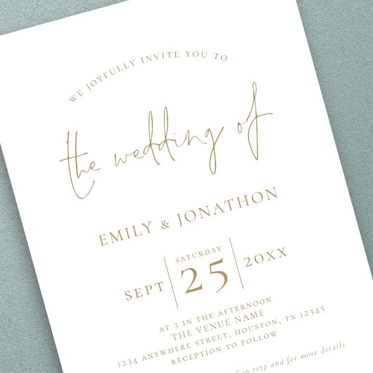 Invitation Élégant Mariage de code QR de script Gold