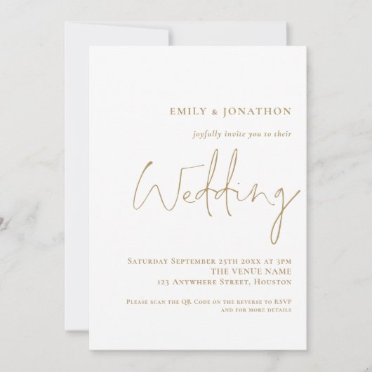 Invitation Élégant Mariage de code QR de script Gold (Devant)