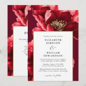 Invitation Élégant Mariage de code QR floral Bourgogne et or (Devant / Derrière)