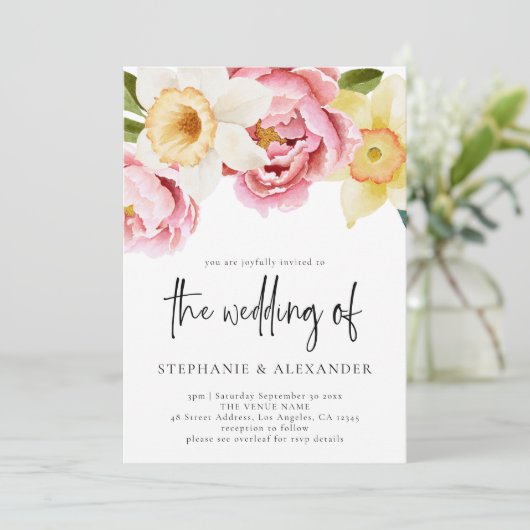 Invitation Élégant Mariage de code QR Floral Spring (Debout devant)