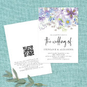 Invitation Élégant Mariage de code QR floral violet