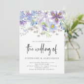 Invitation Élégant Mariage de code QR floral violet (Debout devant)