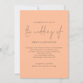 Invitation Élégant Mariage de code QR Peach Script (Devant)