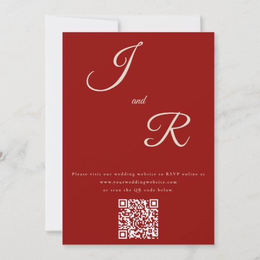 Invitation Élégant Mariage de code QR rouge en rubis monochro (Dos)
