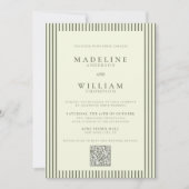 Invitation Élégant Mariage de code Qr vert Stripped (Devant)