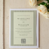 Invitation Élégant Mariage de code Qr vert Stripped