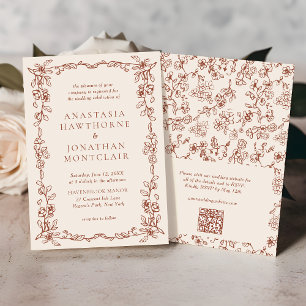 Invitation Élégant Mariage de code QR Vintage en terre cuite