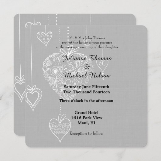 Invitation Élégant Mariage de coeur (Devant / Derrière)