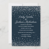 Invitation Elégant Mariage de Confetti en diamant bleu marine (Devant)