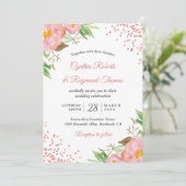 Invitation Élégant Mariage de Confetti Floral Rose Rose Resso (Debout devant)