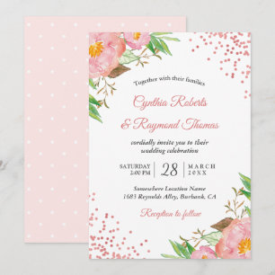 Invitation Élégant Mariage de Confetti Floral Rose Rose Resso