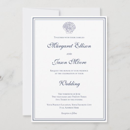 Invitation Élégant Mariage de coque bleu foncé (Devant)