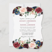 Invitation Élégant Mariage de couleur d'eau bordeaux (Devant)