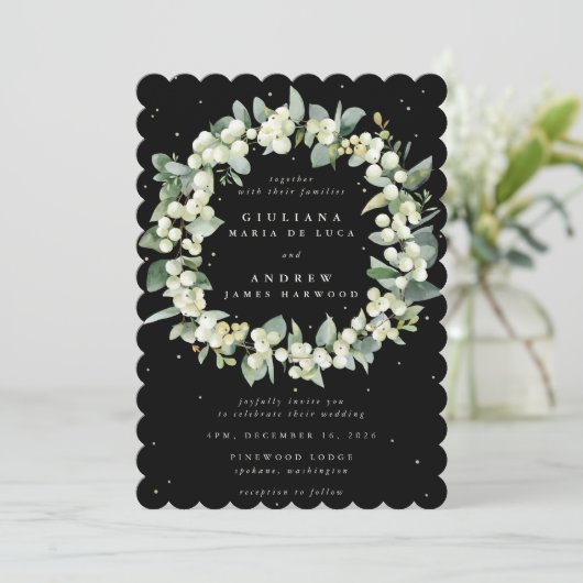 Invitation Elégant Mariage de courge Black Snowberry+Eucalypt (Debout devant)