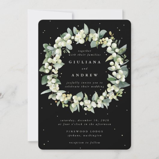 Invitation Elégant Mariage de courge Black Snowberry+Eucalypt (Devant)